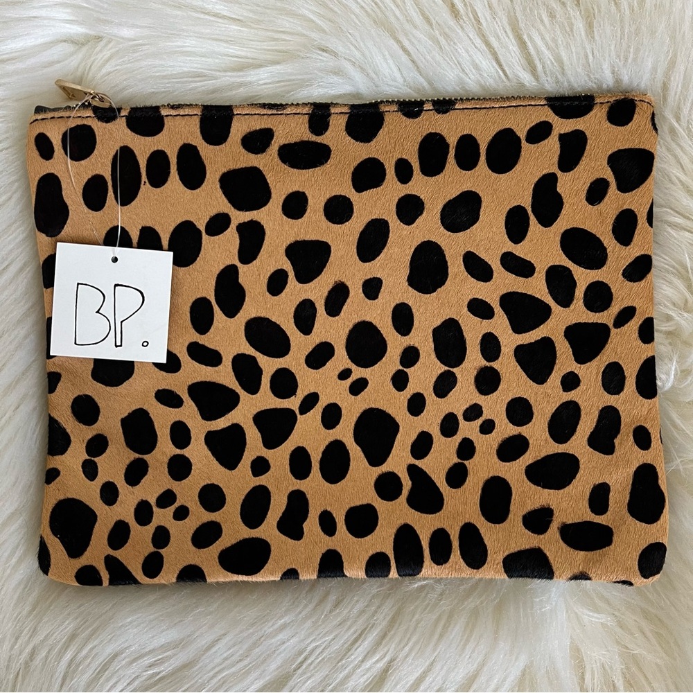 B.P. By Nordstrom Leopard Print Calf Hair Faux Leather Clutch Bag